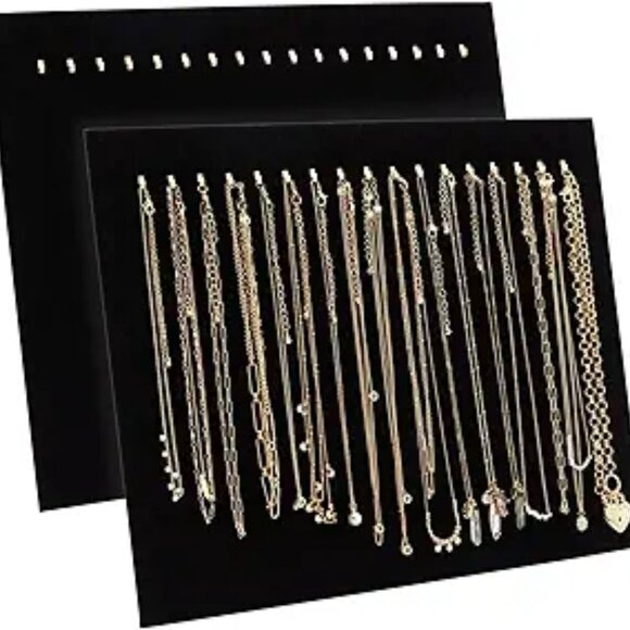 Black Velvet Jewelry Display Stand Set Necklace Board with Hooks for Selling - Picture 8 of 8